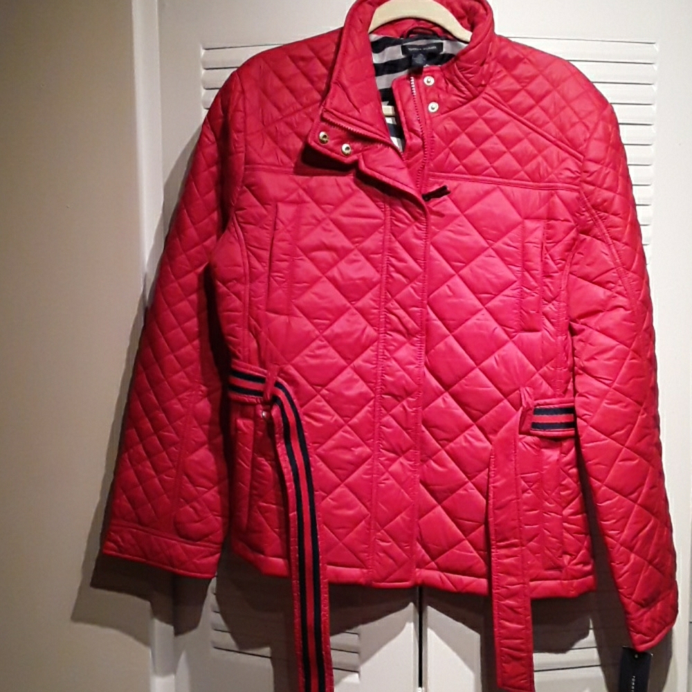 Tommy Hilfiger Red Short, Belt Rain Jacket